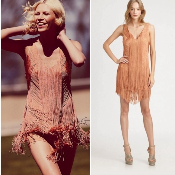 HAUTE HIPPIE Off White Swan Fringe Dress Size Large VGUC - Picture 1 of 11